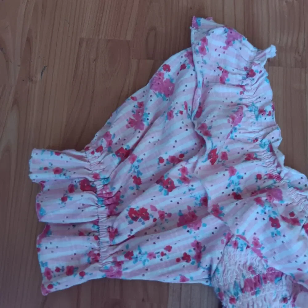 Free People Favorite Girl Crop Top Puff Sleeve Floral Cottagecore Coquette